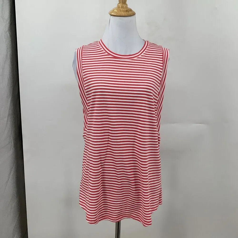 Michael Kors Tank Top Womens M Medium Watermelon Striped Sleeveless Crew Neck